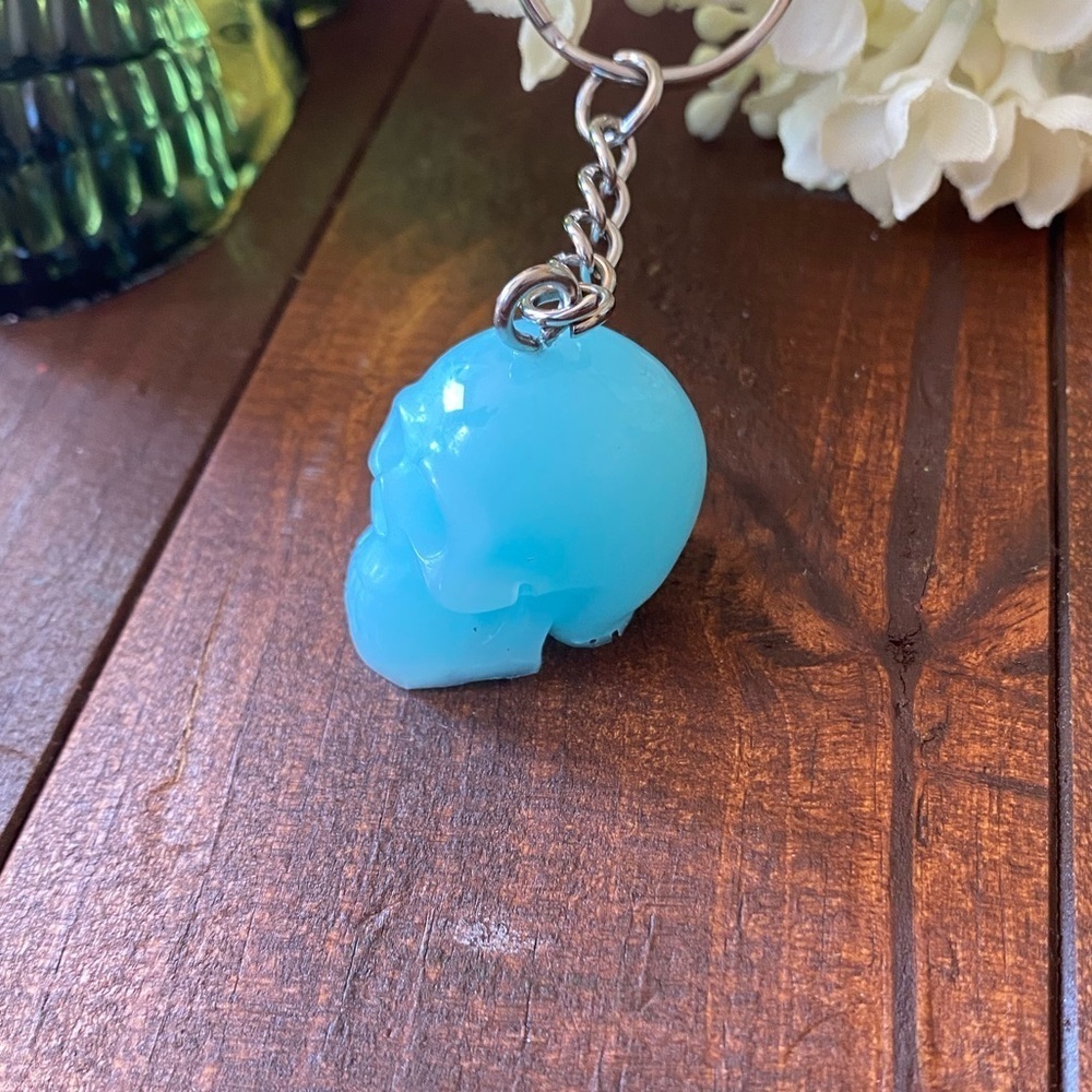 Handcrafted Resin Milky Light Blue Skull 3” Keychain Gothic Backpack Bag Charm - Picture 3 of 8